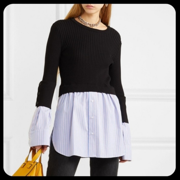 Kenzo Sweaters - KENZO Layered Ribbed Knit Cotton-Poplin Sweater